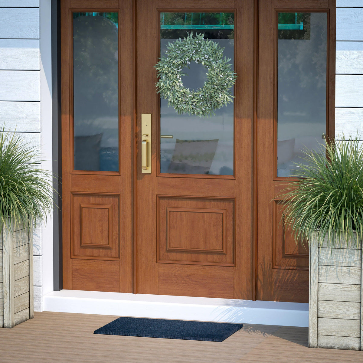 Navy |#| Indoor/Outdoor Solid Coir Entryway Doormat with Non-Slip Backing in Navy