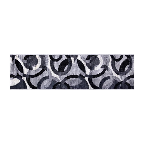 Gray,2' x 7' |#| Modern Geometric Design Area Rug in Black, Gray, and White - 2' x 7'