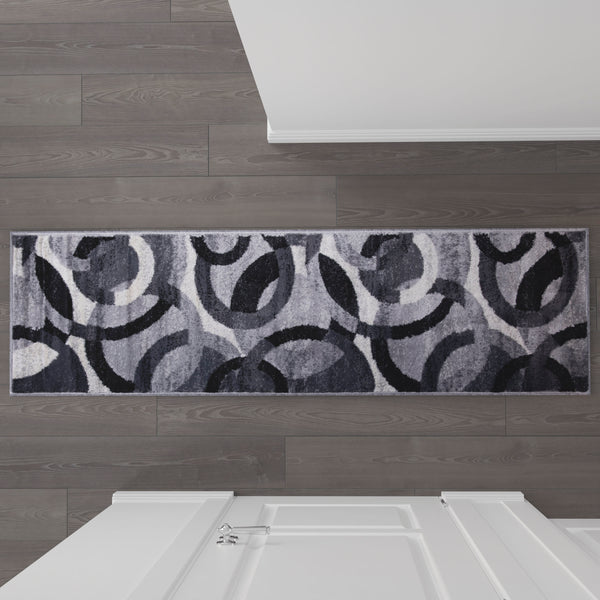 Gray,2' x 7' |#| Modern Geometric Design Area Rug in Black, Gray, and White - 2' x 7'