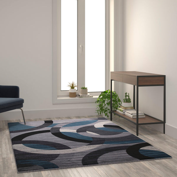 Blue,5' x 7.5' |#| Modern Geometric Design Area Rug in Blue, Gray, and White - 5' x 7'