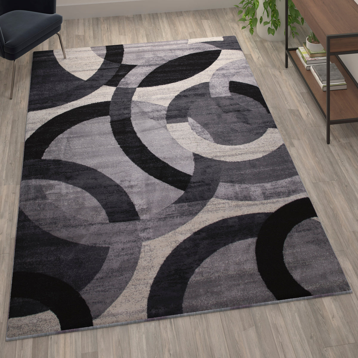 Gray,6' x 9' |#| Modern Geometric Design Area Rug in Black, Gray, and White - 6' x 9'