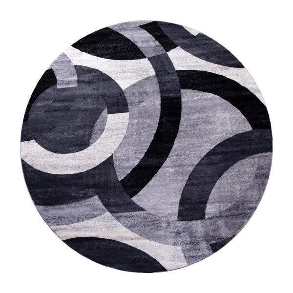 Gray,8' Round |#| Modern Round Geometric Design Area Rug in Black, Gray, and White - 8' x 8'