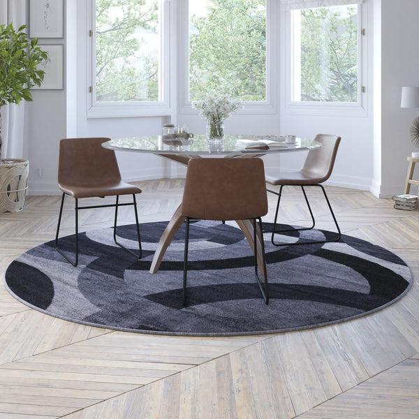 Gray,8' Round |#| Modern Round Geometric Design Area Rug in Black, Gray, and White - 8' x 8'