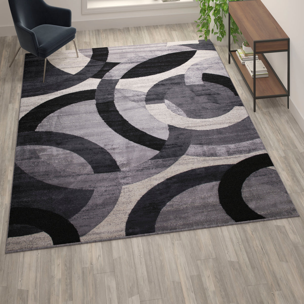 Gray,8' x 10' |#| Modern Geometric Design Area Rug in Black, Gray, and White - 8' x 10'