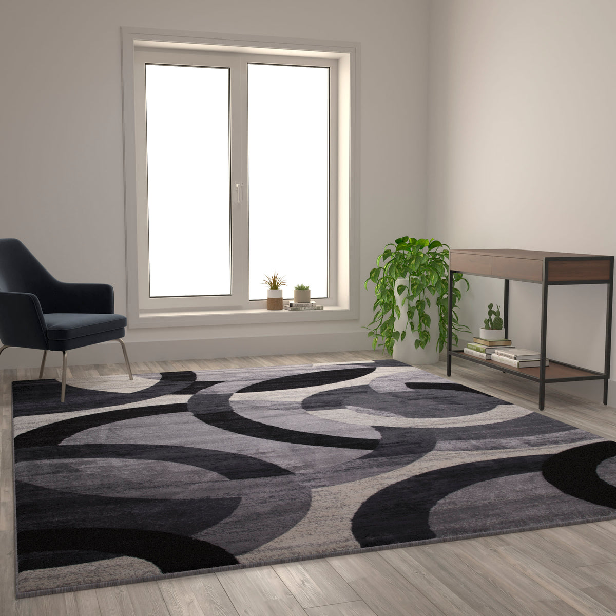 Gray,8' x 10' |#| Modern Geometric Design Area Rug in Black, Gray, and White - 8' x 10'