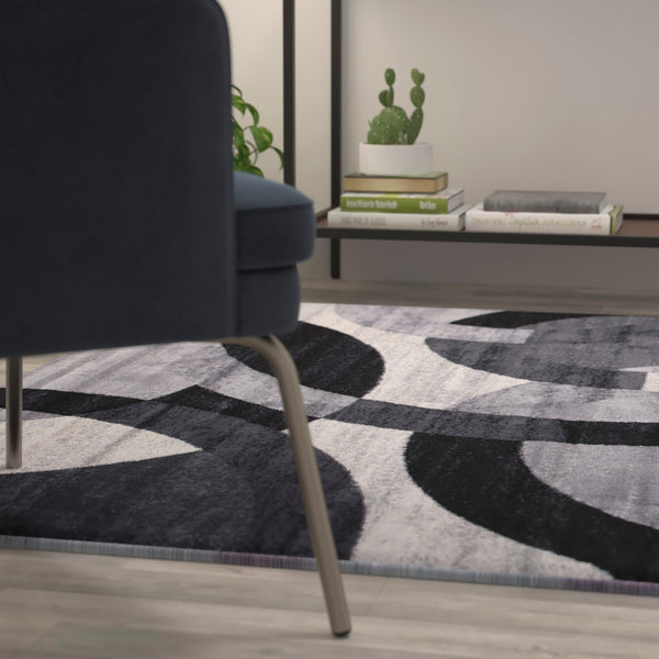 Gray,8' x 10' |#| Modern Geometric Design Area Rug in Black, Gray, and White - 8' x 10'