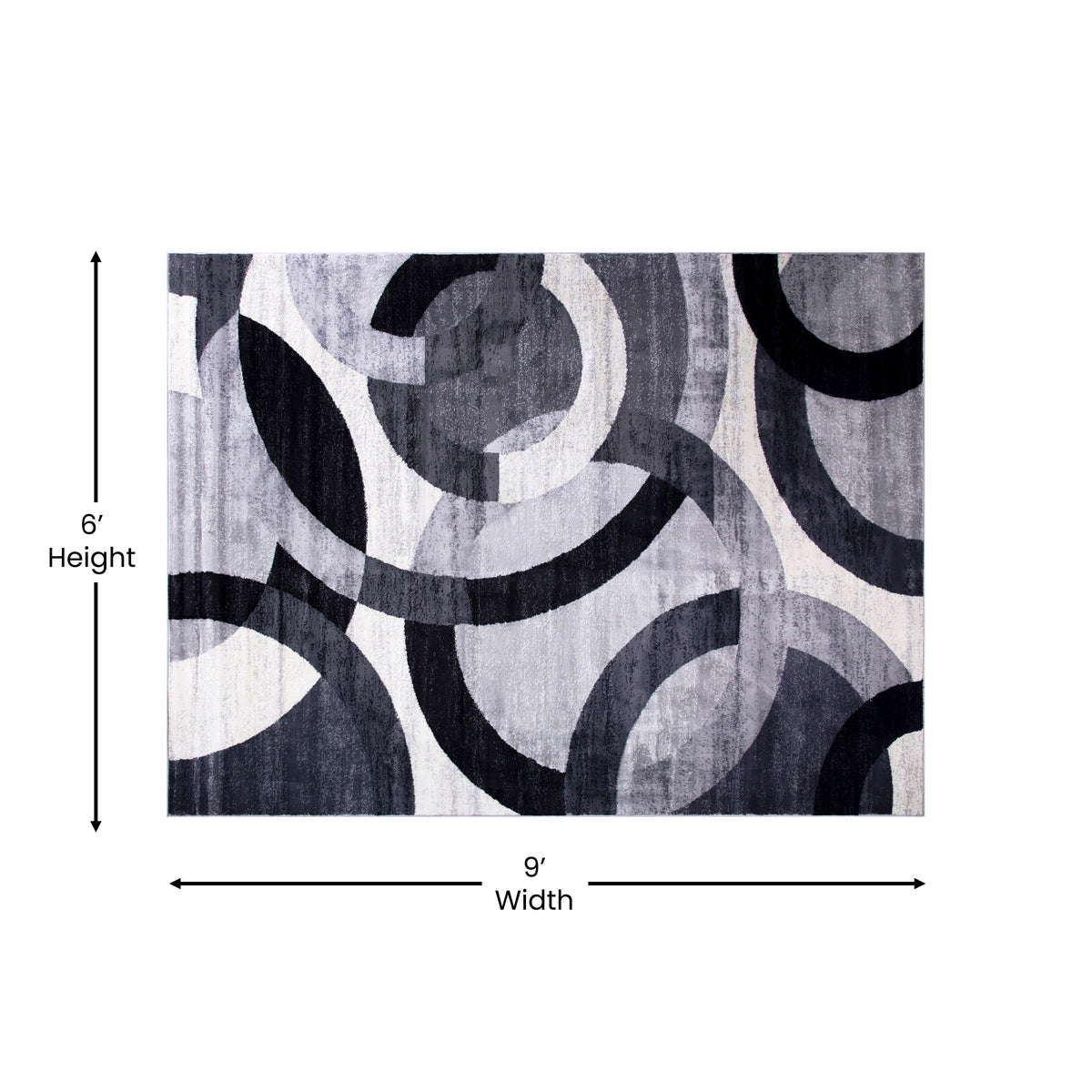 Gray,6' x 9' |#| Modern Geometric Design Area Rug in Black, Gray, and White - 6' x 9'