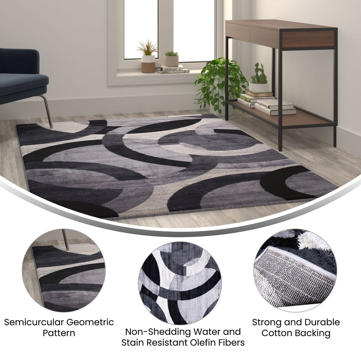 Gray,5' x 7.5' |#| Modern Geometric Design Area Rug in Black, Gray, and White - 5' x 7'