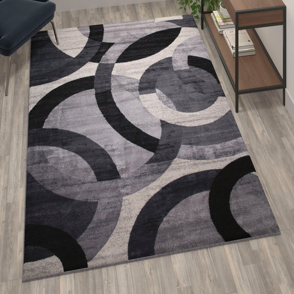 Gray,5' x 7.5' |#| Modern Geometric Design Area Rug in Black, Gray, and White - 5' x 7'