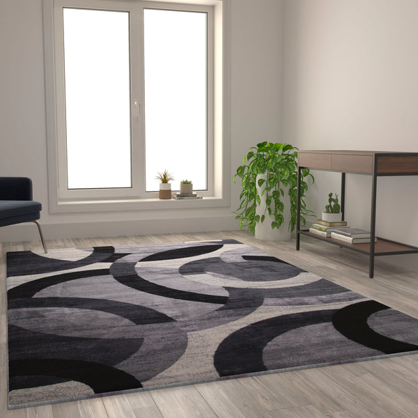 Gray,6' x 9' |#| Modern Geometric Design Area Rug in Black, Gray, and White - 6' x 9'