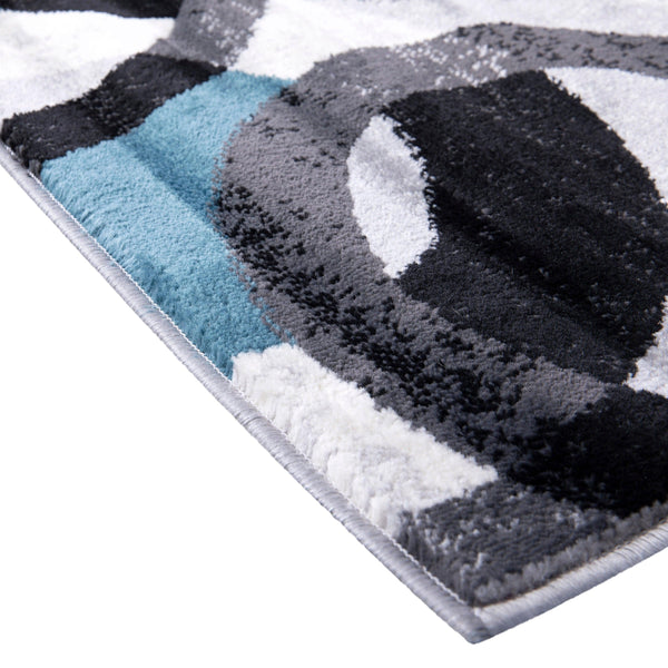 Blue,2' x 7' |#| Modern Geometric Design Area Rug in Blue, Gray, and White - 2' x 7'