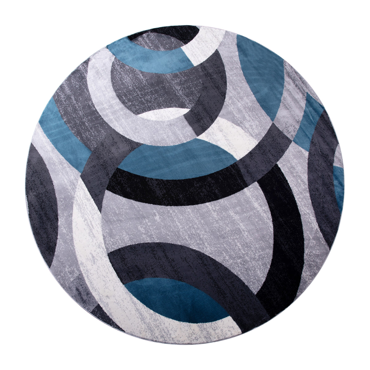 Blue,8' Round |#| Modern Round Geometric Design Area Rug in Blue, Gray, and White - 8' x 8'