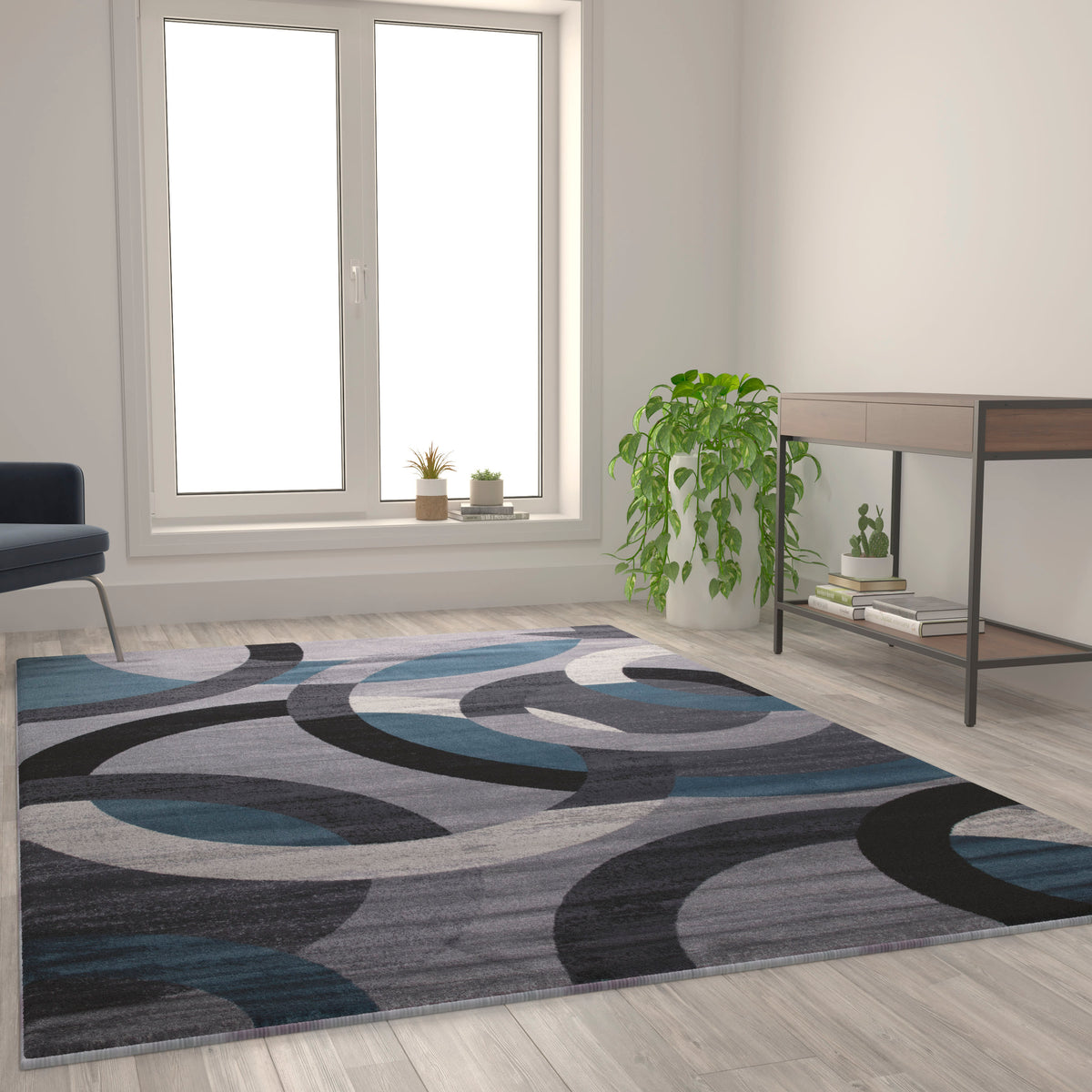 Blue,6' x 9' |#| Modern Geometric Design Area Rug in Blue, Gray, and White - 6' x 9'