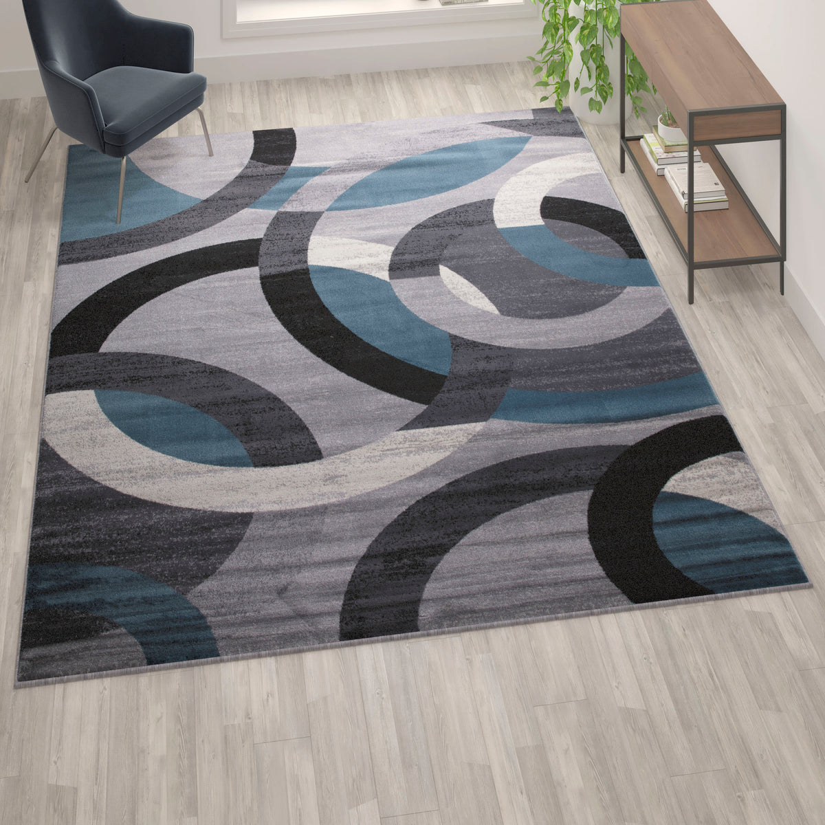 Blue,8' x 10' |#| Modern Geometric Design Area Rug in Blue, Gray, and White - 8' x 10'