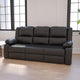 Black LeatherSoft |#| Contemporary Black LeatherSoft Pillow Back Sofa with Two Built-In Recliners