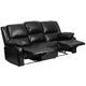Black LeatherSoft |#| Contemporary Black LeatherSoft Pillow Back Sofa with Two Built-In Recliners