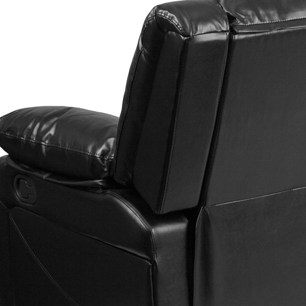 Black LeatherSoft |#| Contemporary Black LeatherSoft Pillow Back Sofa with Two Built-In Recliners