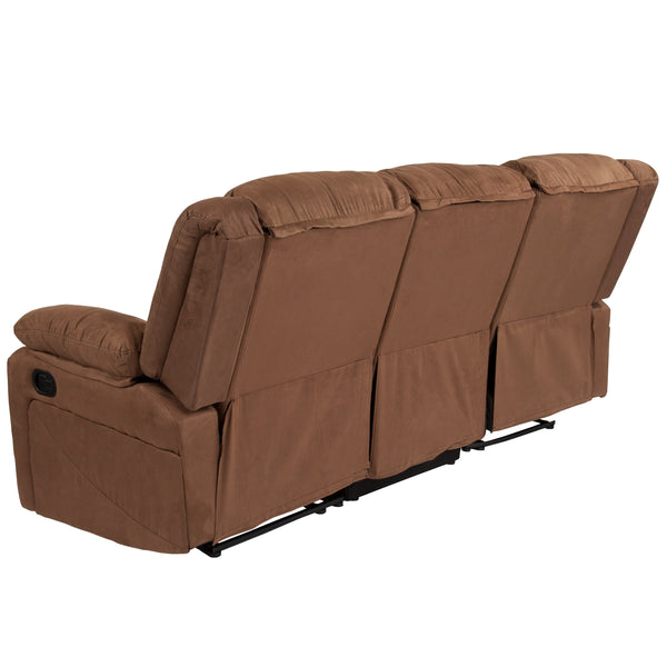 Chocolate Brown Microfiber |#| Contemporary Chocolate Brown Microfiber Sofa with Two Built-In Recliners