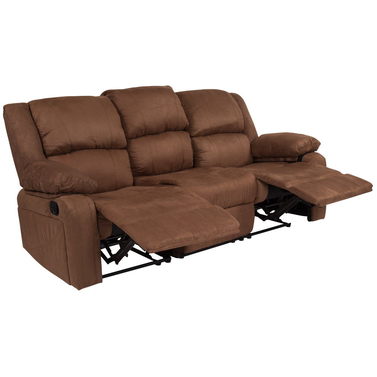 Chocolate Brown Microfiber |#| Contemporary Chocolate Brown Microfiber Sofa with Two Built-In Recliners