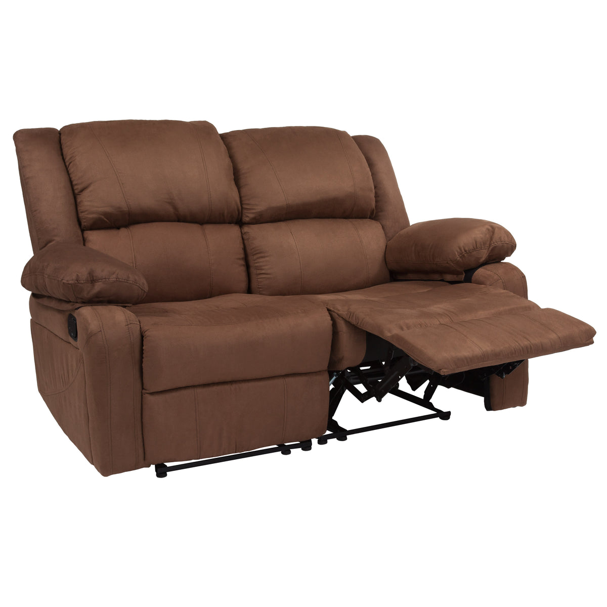 Chocolate Brown Microfiber |#| Chocolate Brown Microfiber Pillow Back Loveseat with Two Built-In Recliners