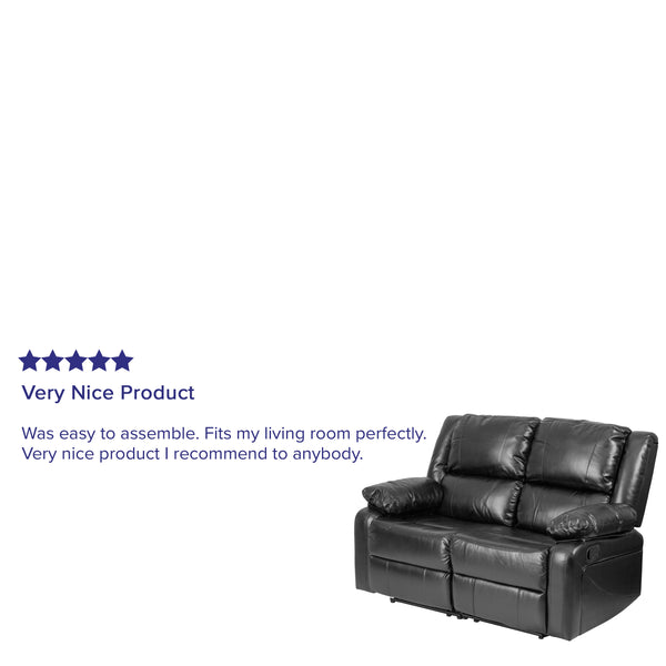 Black LeatherSoft |#| Contemporary Black LeatherSoft Loveseat w/Two Built-In Recliners - Padded Arms