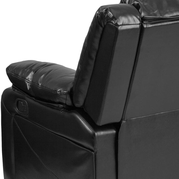 Black LeatherSoft |#| Contemporary Black LeatherSoft Loveseat w/Two Built-In Recliners - Padded Arms