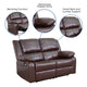Brown LeatherSoft |#| Brown LeatherSoft Pillow Back Loveseat with Two Built-In Recliners - Padded Arms