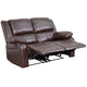 Brown LeatherSoft |#| Brown LeatherSoft Pillow Back Loveseat with Two Built-In Recliners - Padded Arms
