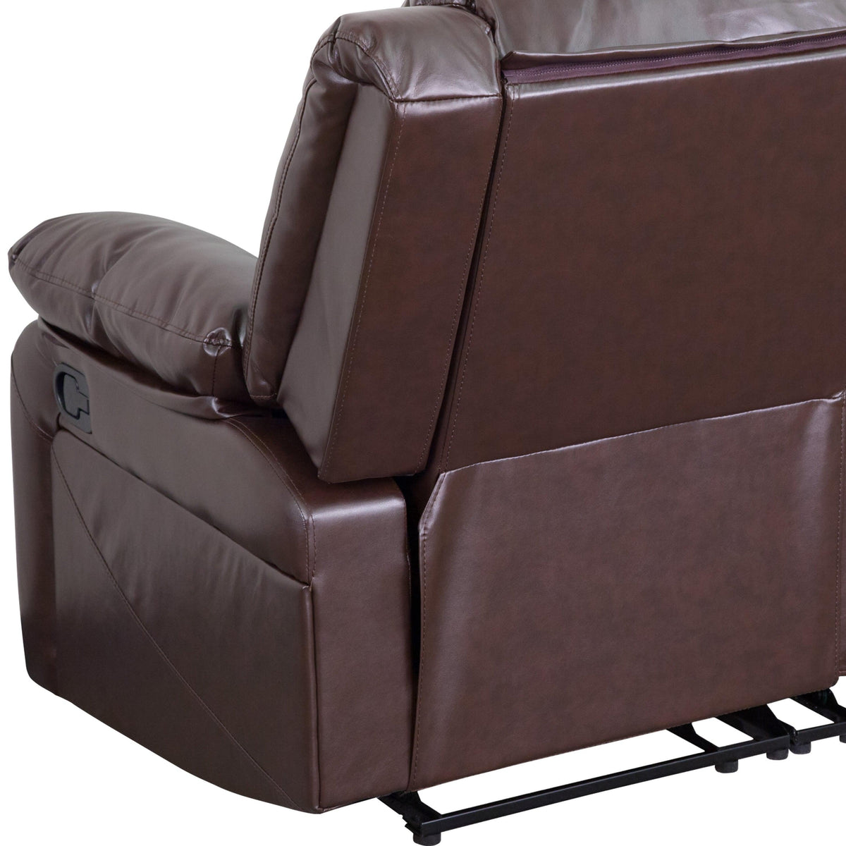 Brown LeatherSoft |#| Brown LeatherSoft Pillow Back Loveseat with Two Built-In Recliners - Padded Arms