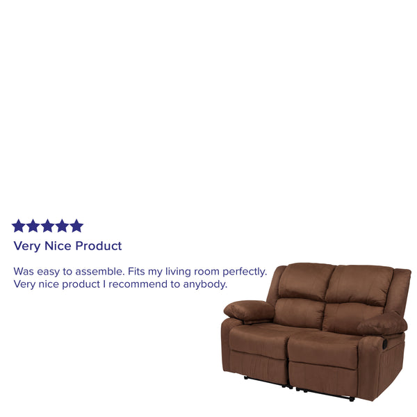 Chocolate Brown Microfiber |#| Chocolate Brown Microfiber Pillow Back Loveseat with Two Built-In Recliners