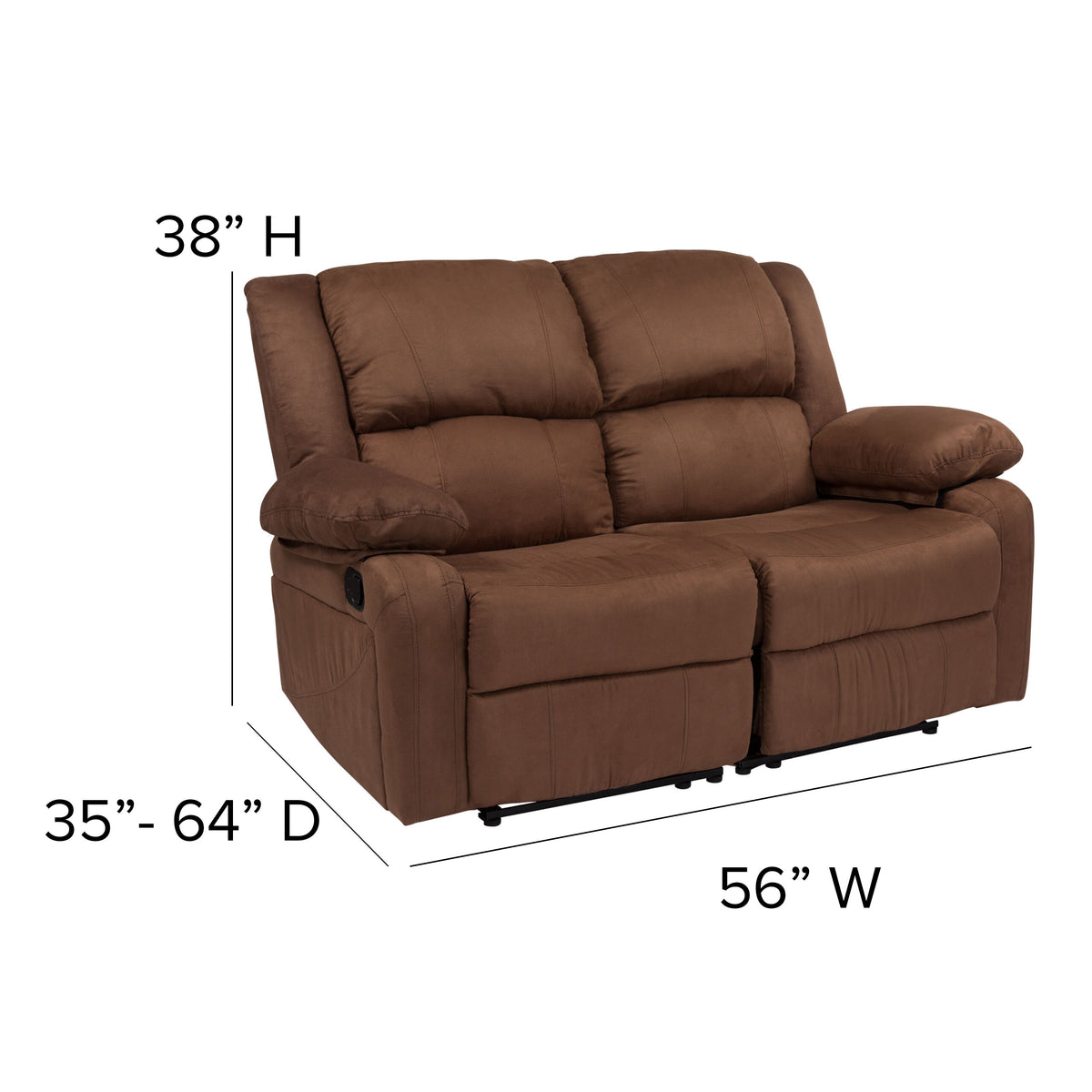 Chocolate Brown Microfiber |#| Chocolate Brown Microfiber Pillow Back Loveseat with Two Built-In Recliners