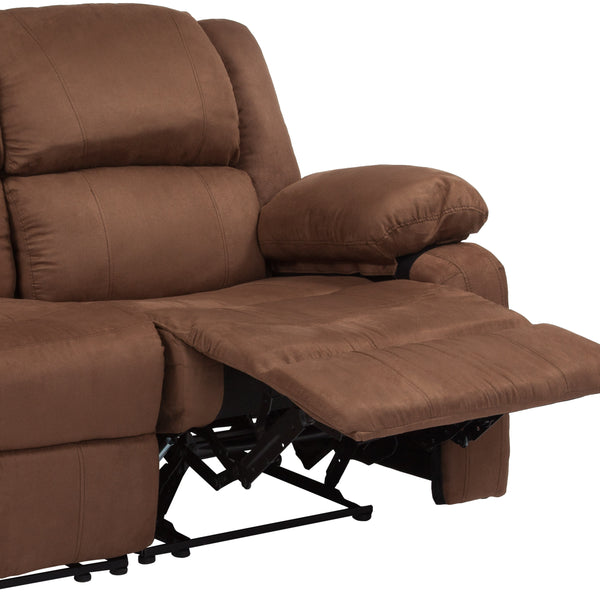 Chocolate Brown Microfiber |#| Chocolate Brown Microfiber Pillow Back Loveseat with Two Built-In Recliners