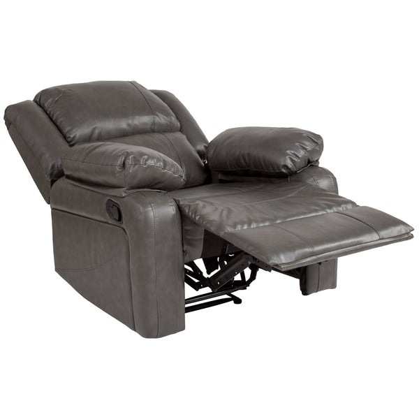 Gray LeatherSoft |#| Contemporary Gray LeatherSoft Pillow Back Recliner - Living Room Furniture