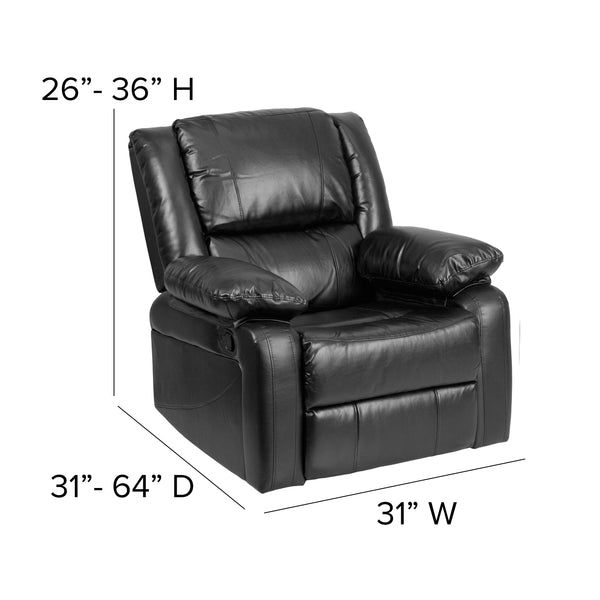 Black LeatherSoft |#| Contemporary Black LeatherSoft Pillow Back Recliner - Living Room Furniture
