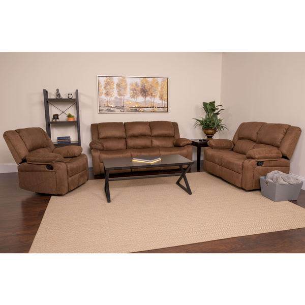 Chocolate Brown Microfiber |#| Contemporary Chocolate Brown Microfiber Plush Pillow Back Reclining Sofa Set