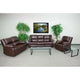 Brown LeatherSoft |#| Contemporary Brown LeatherSoft Plush Pillow Back Reclining Sofa Set-Padded Arms