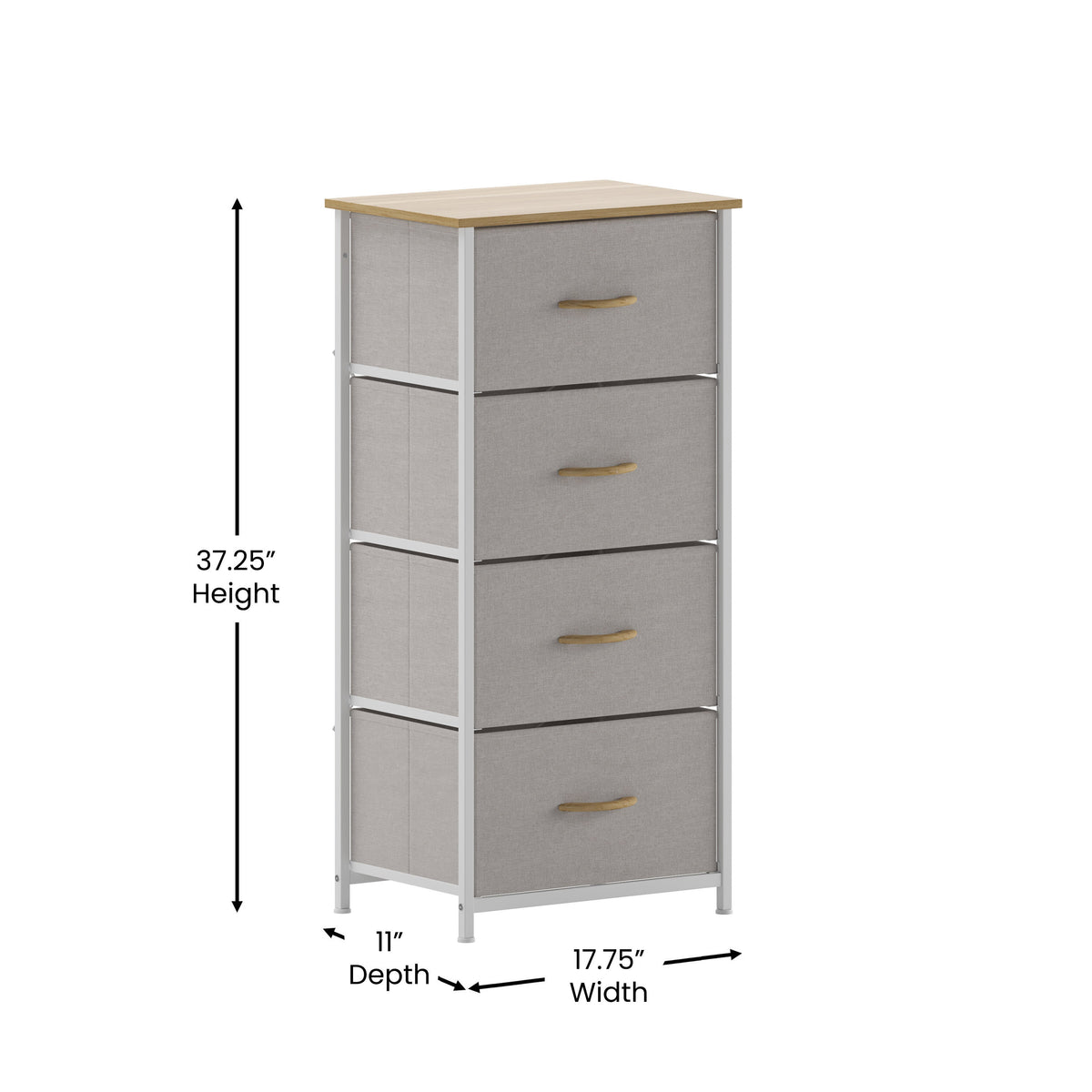 Beige Drawers/White Frame |#| 4 Drawer Dresser-Oak Wood Top/White Iron Frame/Beige Drawers with White Handles