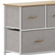 Beige Drawers/White Frame |#| 5 Drawer Dresser-Oak Wood Top/White Iron Frame/Beige Drawers with White Handles