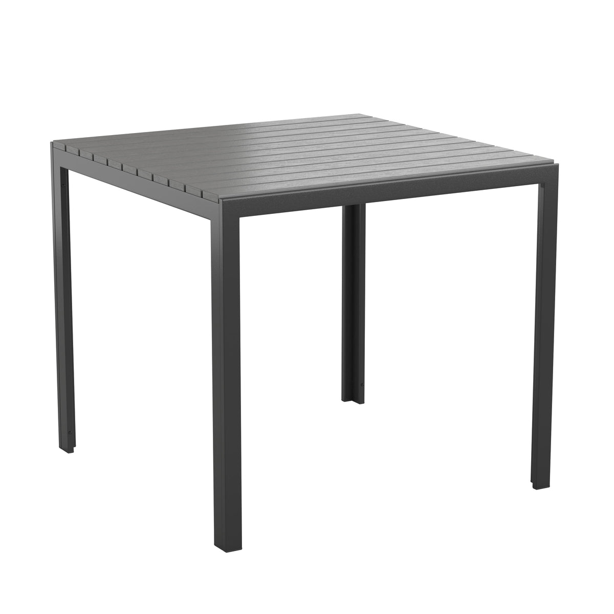 Black Top/Black Frame |#| Indoor/Outdoor Commercial Steel Patio Table with Poly Resin Slatted Top - Black