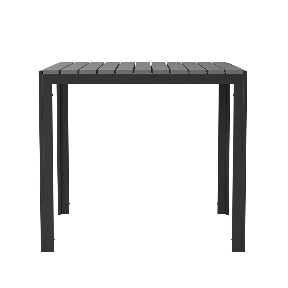 Black Top/Black Frame |#| Indoor/Outdoor Commercial Steel Patio Table with Poly Resin Slatted Top - Black