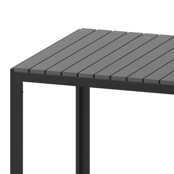 Black Top/Black Frame |#| Indoor/Outdoor Commercial Steel Patio Table with Poly Resin Slatted Top - Black