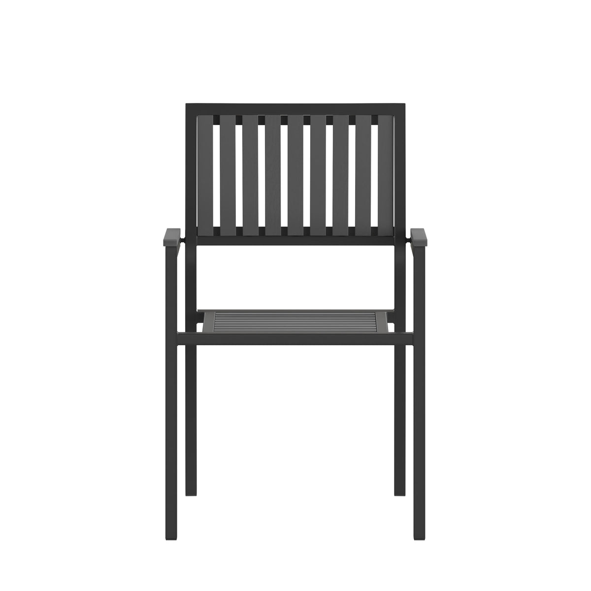 Black/Black |#| Indoor/Outdoor Black Patio Club Chair with Poly Resin Back and Seat Slats-2 Pack