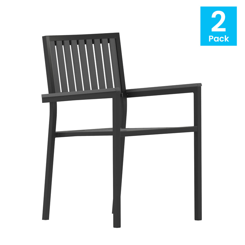 Black/Black |#| Indoor/Outdoor Black Patio Club Chair with Poly Resin Back and Seat Slats-2 Pack