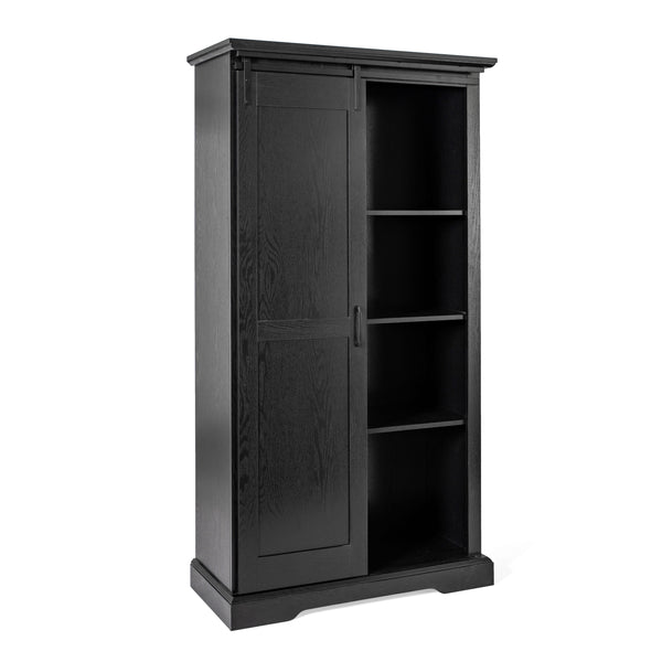 Black |#| Farmhouse Storage Cabinet with Adjustable Shelves and Sliding Barn Door - Black