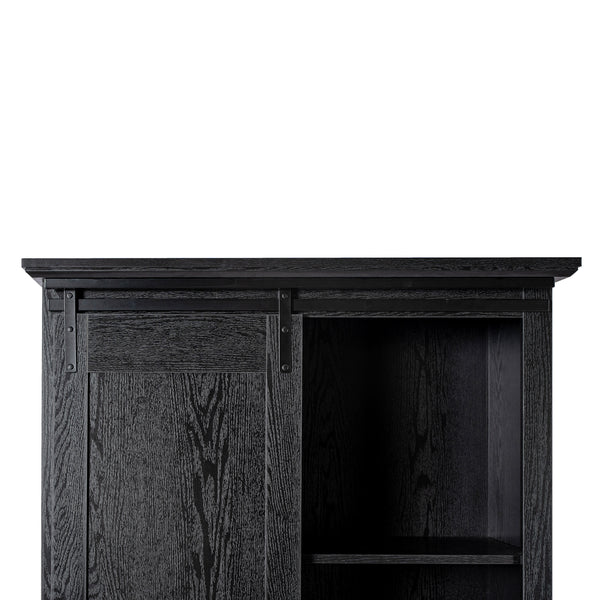 Black |#| Farmhouse Storage Cabinet with Adjustable Shelves and Sliding Barn Door - Black