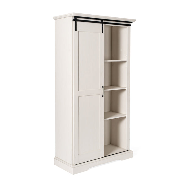 White |#| Farmhouse Storage Cabinet with Adjustable Shelves and Sliding Barn Door - White