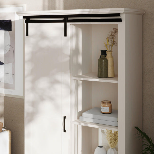 White |#| Farmhouse Storage Cabinet with Adjustable Shelves and Sliding Barn Door - White