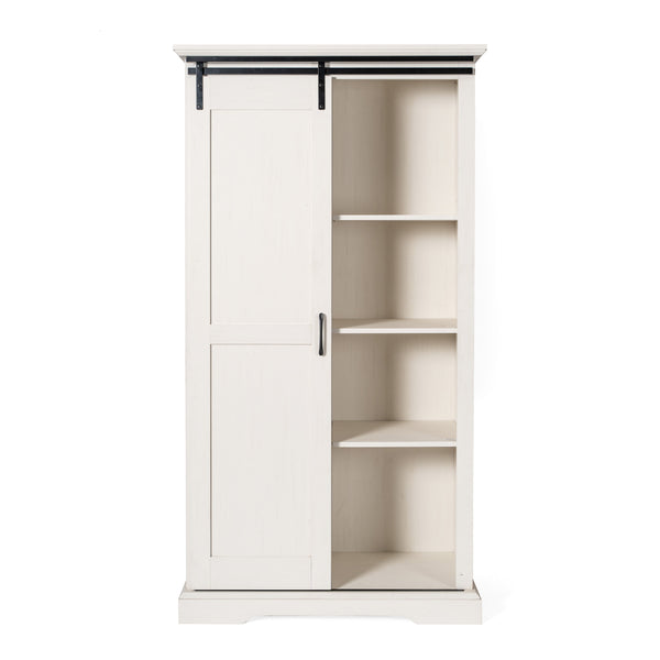 White |#| Farmhouse Storage Cabinet with Adjustable Shelves and Sliding Barn Door - White