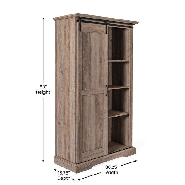 Graywash |#| Farmhouse Storage Cabinet with Adjustable Shelves and Sliding Barn Door-Graywash