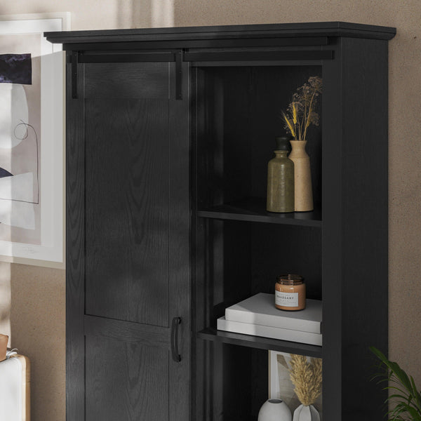 Black |#| Farmhouse Storage Cabinet with Adjustable Shelves and Sliding Barn Door - Black